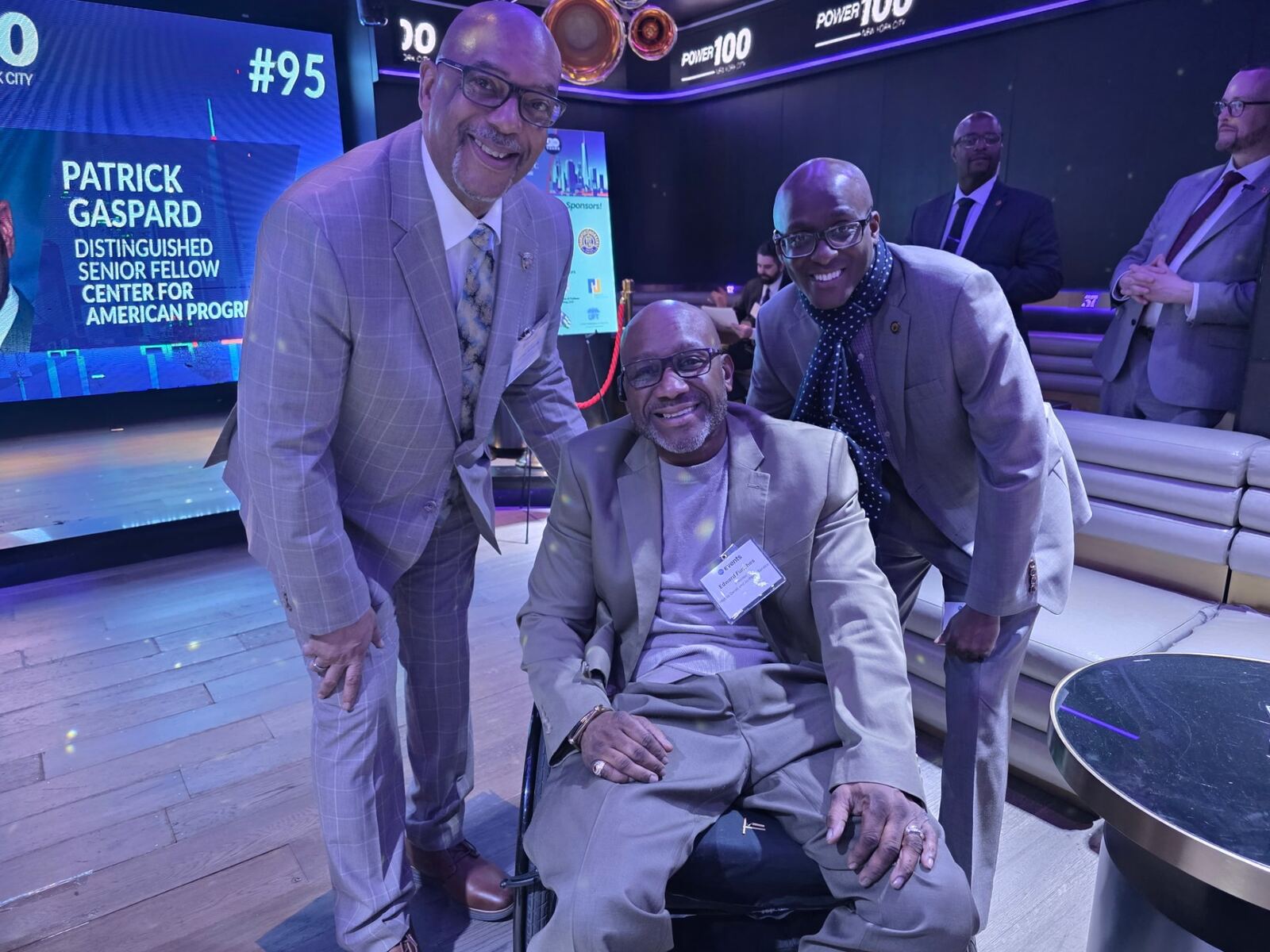 Edward Funches at the Power 100 NYC event with Patrick Gaspard