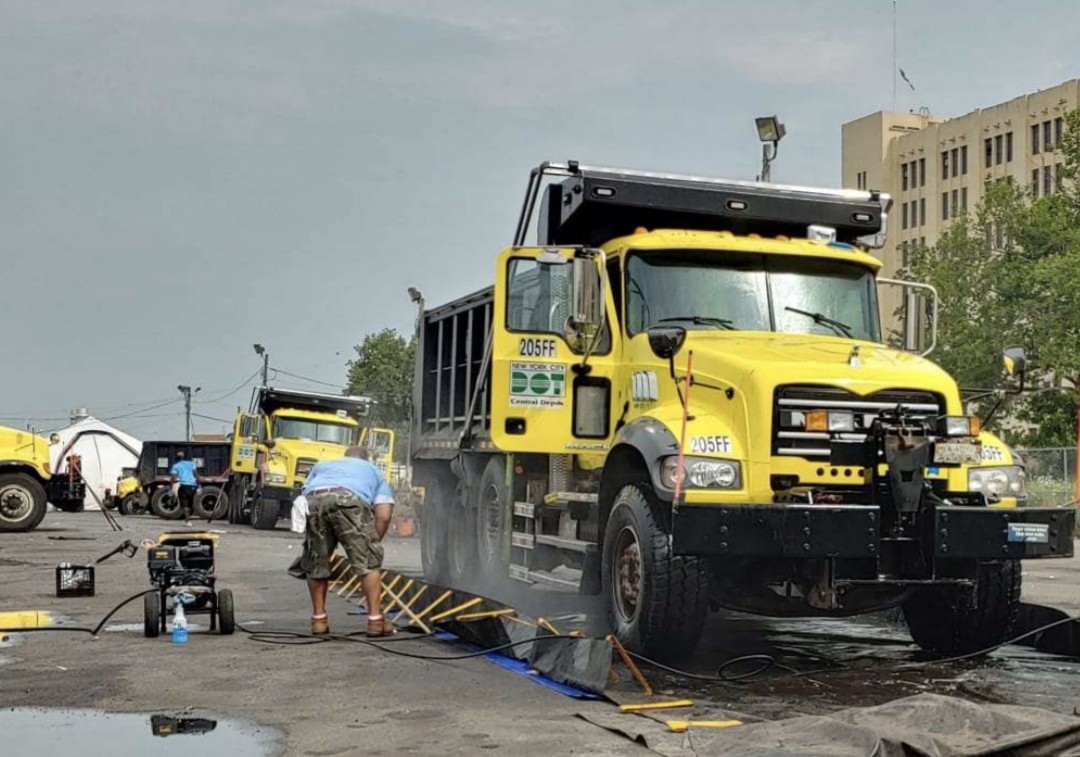 Detailing a NYC DOT dump truck on-site